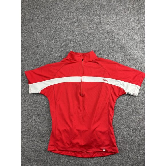 ZOIC Shirt Mens Medium Red White Cycling Jersey Half Zip Short Sleeve Bike - Picture 1 of 6
